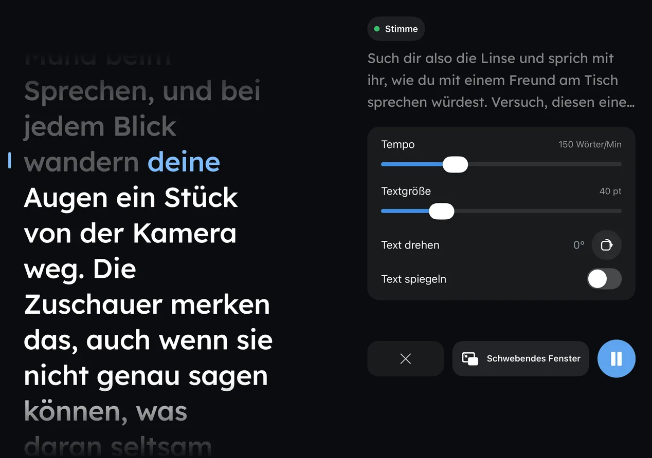 Wispim auf einem iPhone Duo, wie ein Buch gefaltet, während eines Takes, mit dem Skript links und den Bedienelementen rechts