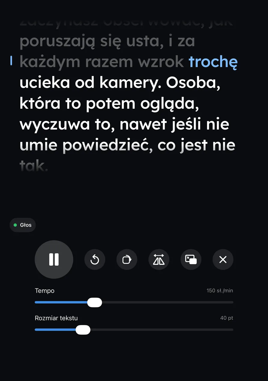 Wispim na iPhonie Duo złożonym jak laptop, w trakcie czytania, z tekstem nad zgięciem i przyciskami pod nim