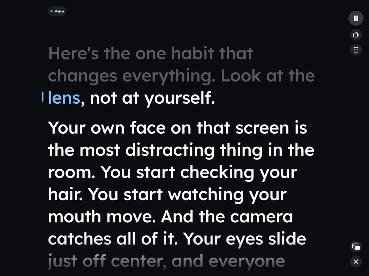 Wispim on an iPad during a take, with the word being read in blue