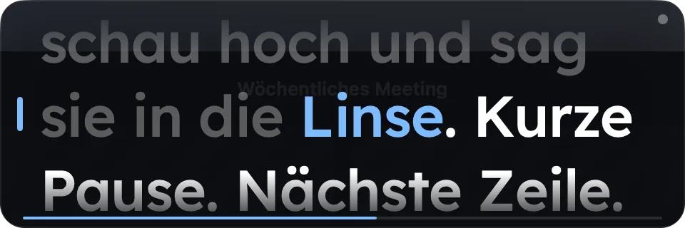 Das schwebende Fenster von Wispim während eines Takes, das gerade gelesene Wort in Blau