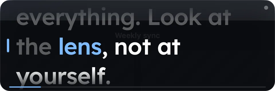 The Wispim floating panel during a take, with the word being read in blue