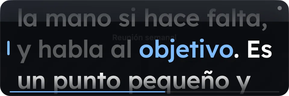 La ventana flotante de Wispim durante una toma, con la palabra que se lee en azul