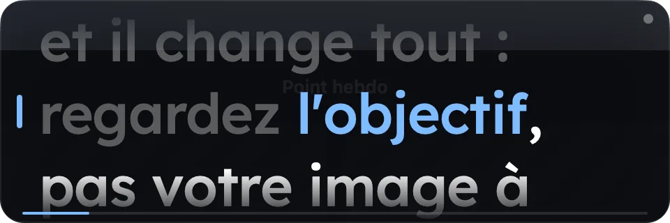 La fenêtre flottante de Wispim pendant une prise, avec le mot en cours de lecture en bleu
