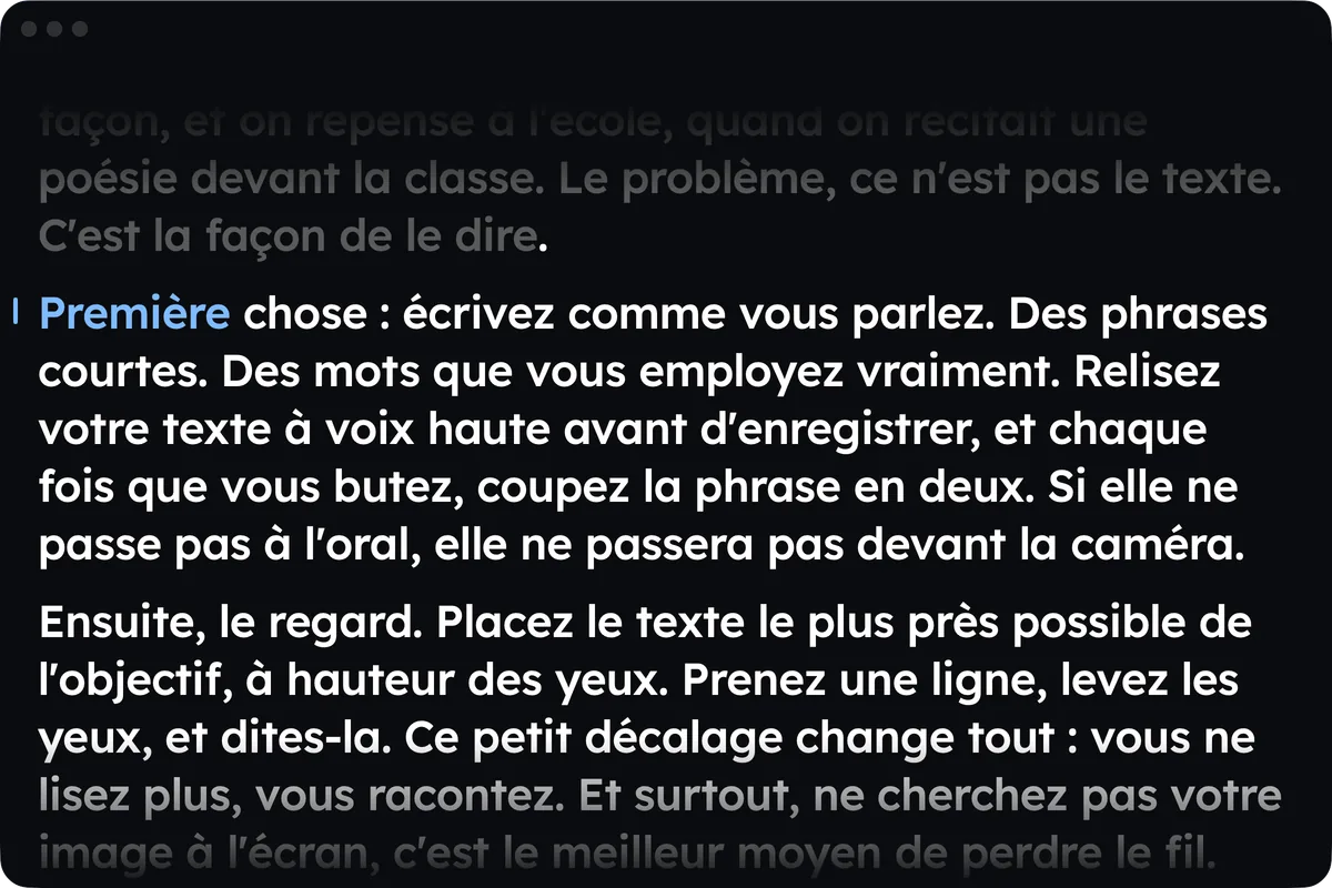 La fenêtre de Wispim sur un Mac pendant une prise, avec le mot en cours de lecture en bleu